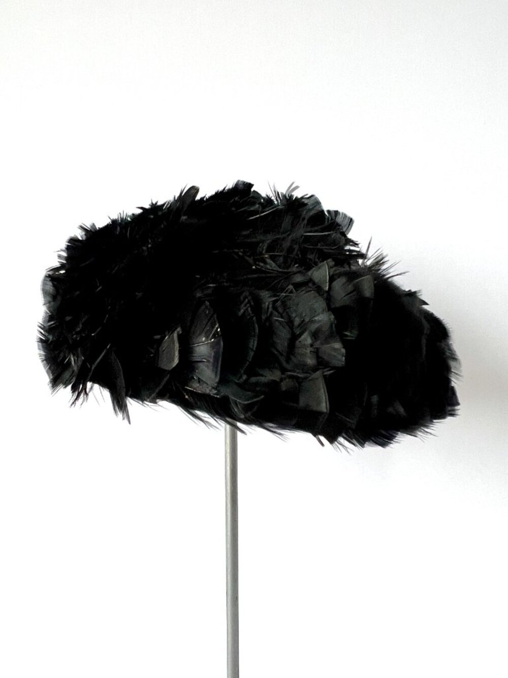 Vintage B. Foreman Hat Pillbox Style, Black Feathers, Made in France